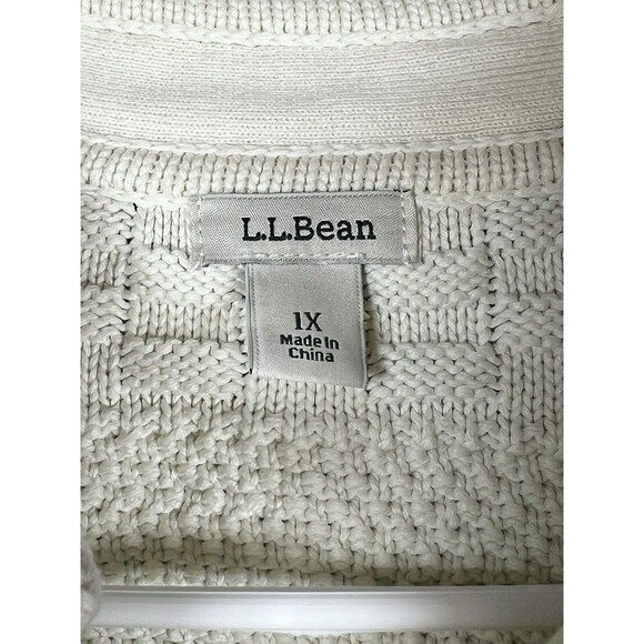 L.L. Bean Women’s 1X Cotton Fisherman Cable Knit Cardigan Sweater Ivory - Picture 9 of 14